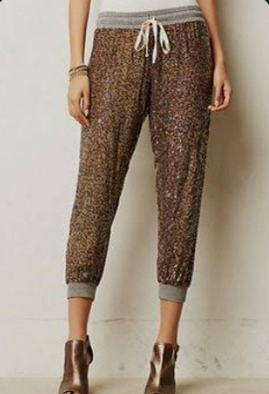 Dolan T-Shirt Sequin Joggers Bronze Gold Sparkly Party Pants Med New Years